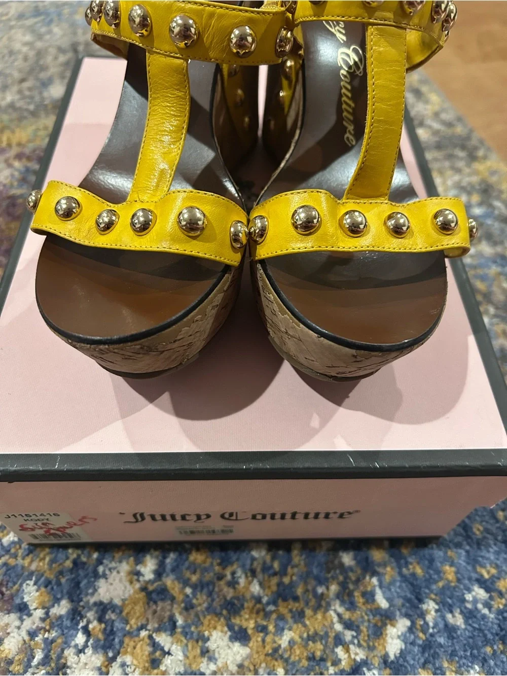 Juicy Couture Yellow Studded T-Strap Slingback Sandals